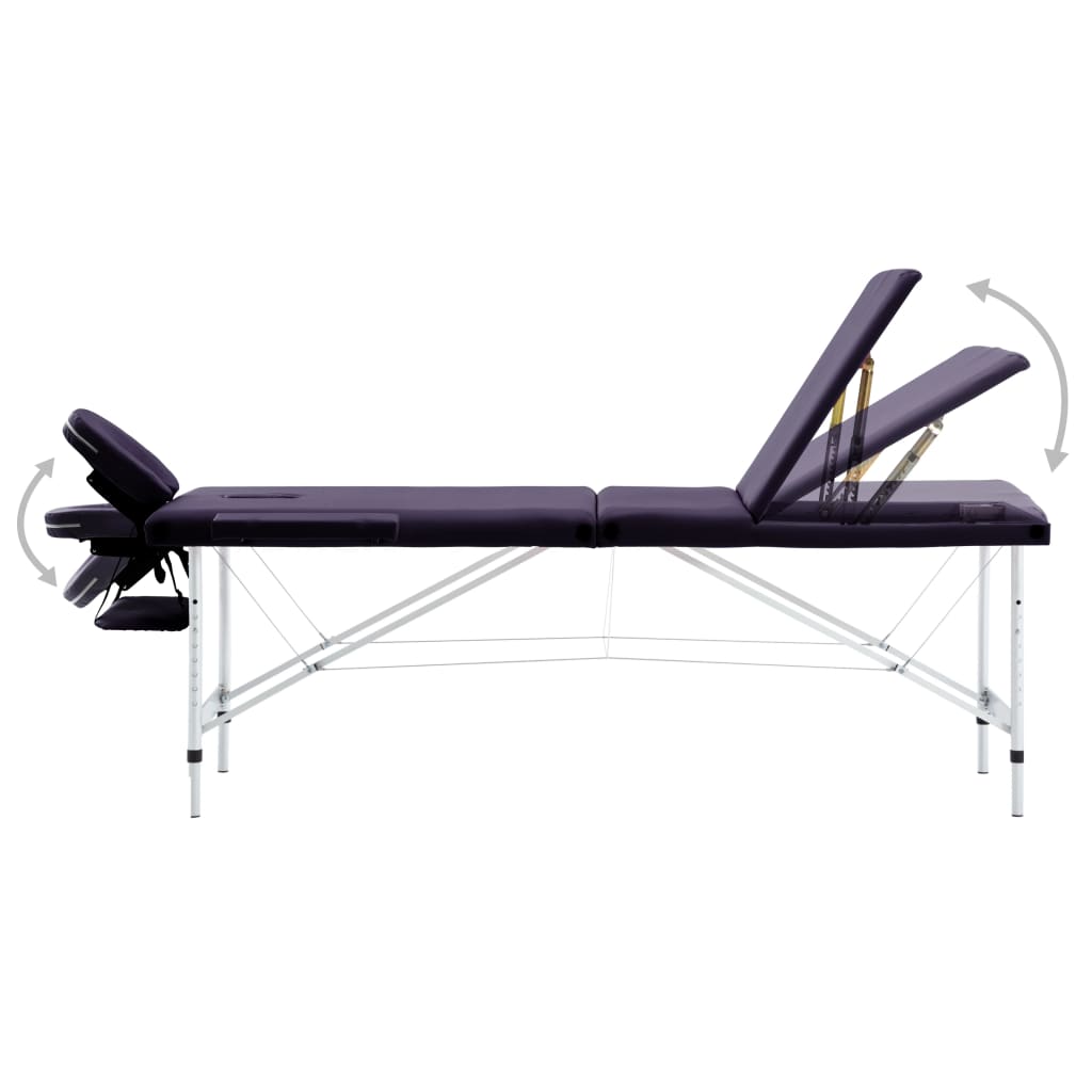 Massage table foldable 3 zones aluminum purple