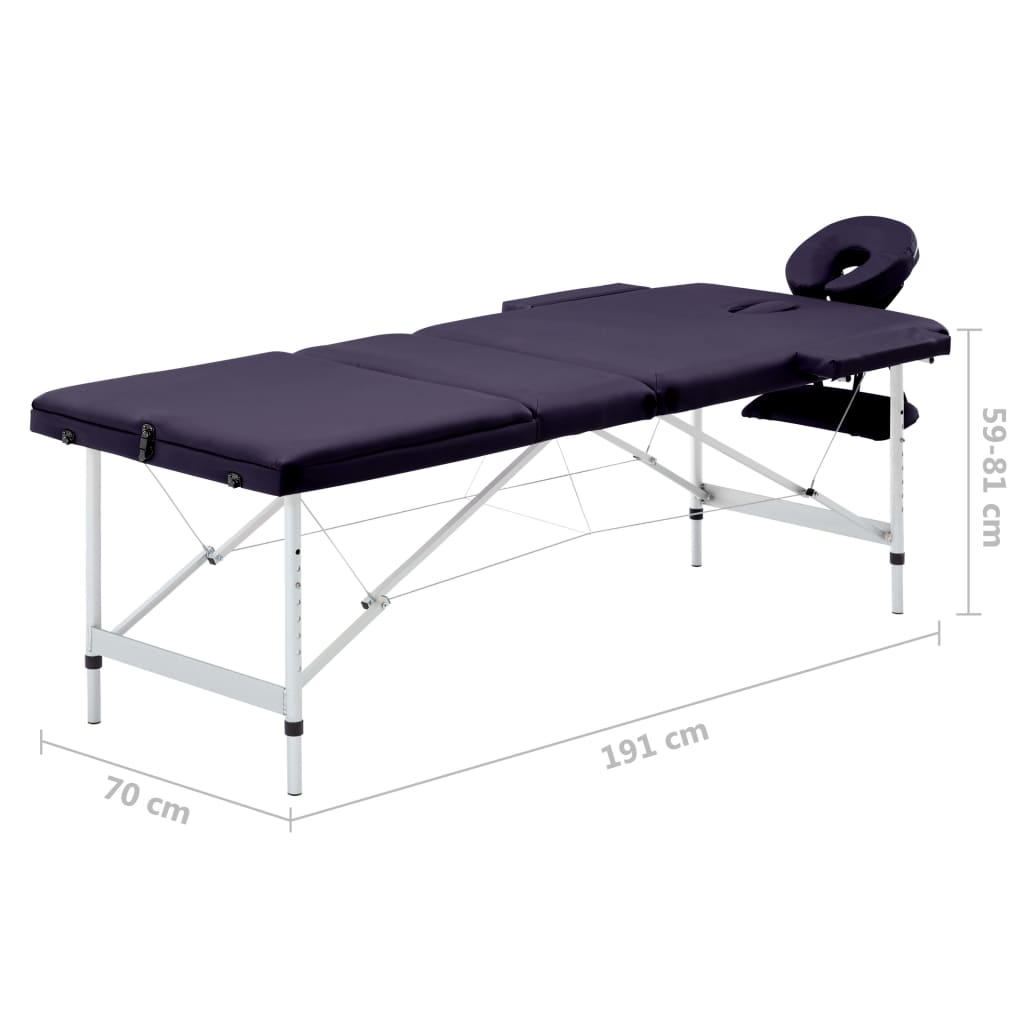 Massage table foldable 3 zones aluminum purple