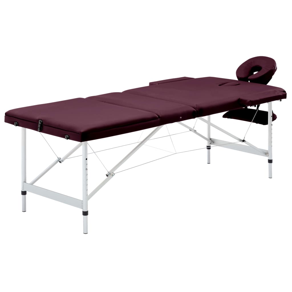 Massage table foldable 3 zones aluminum dark purple