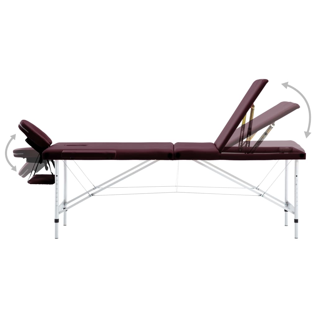 Massage table foldable 3 zones aluminum dark purple