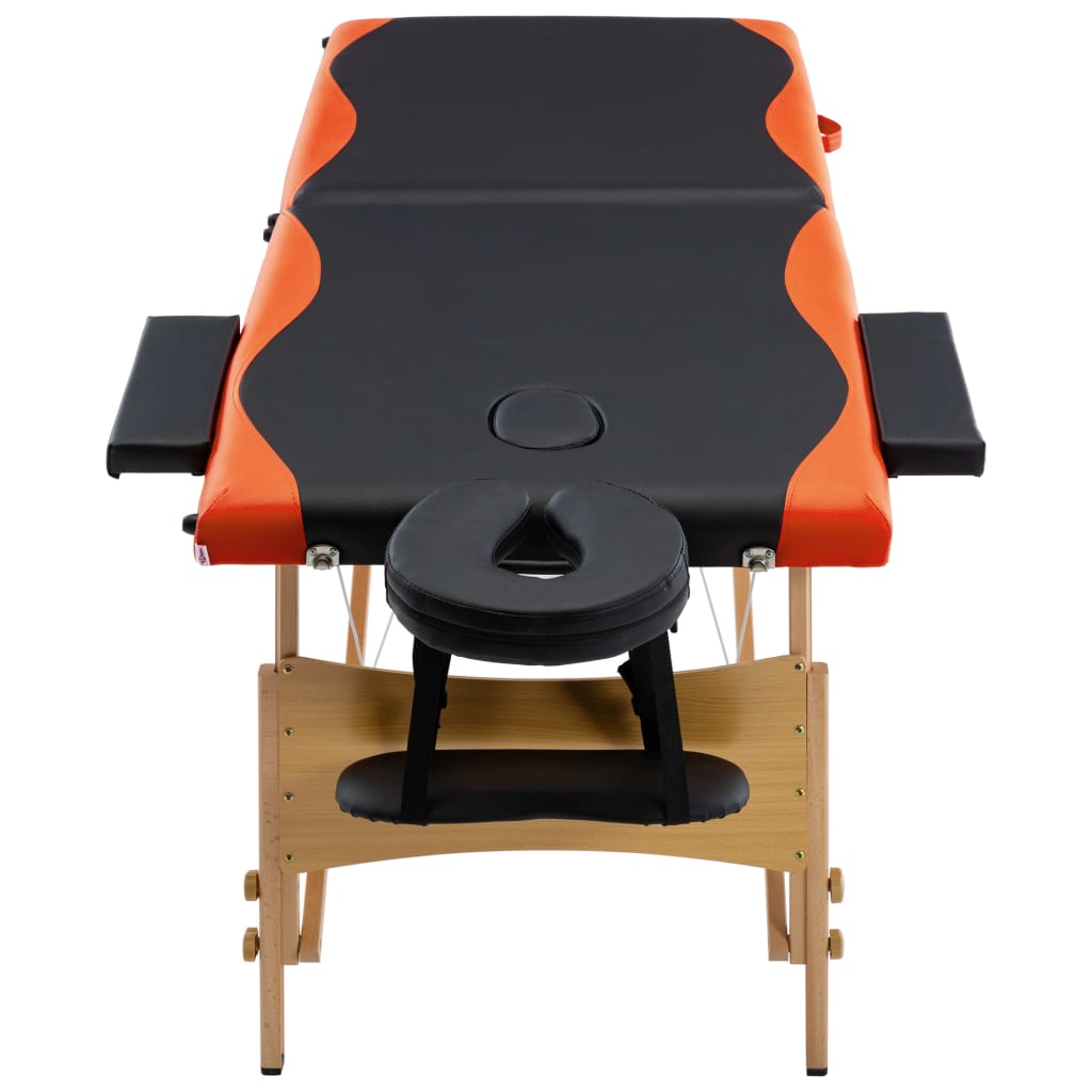 Massage table foldable 2-zone wooden frame black and orange