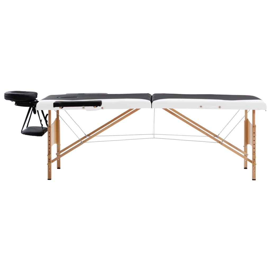Massage table foldable 2-zone with wooden frame black and white