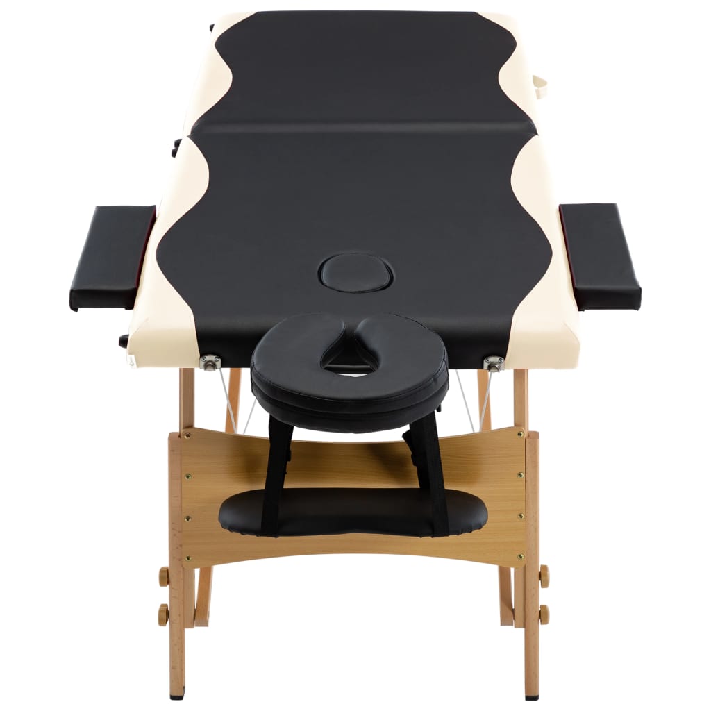 Massage table foldable 2-zone with wooden frame black and beige