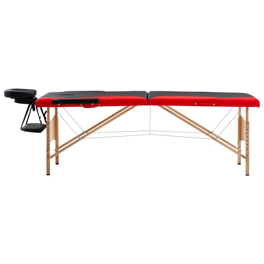 Massage table foldable 2-zone with wooden frame black and red