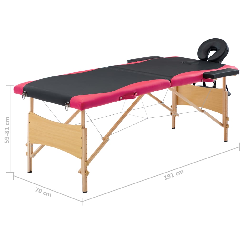 Massageliege Klappbar 2-Zonen mit Holzgestell Schwarz und Rosa