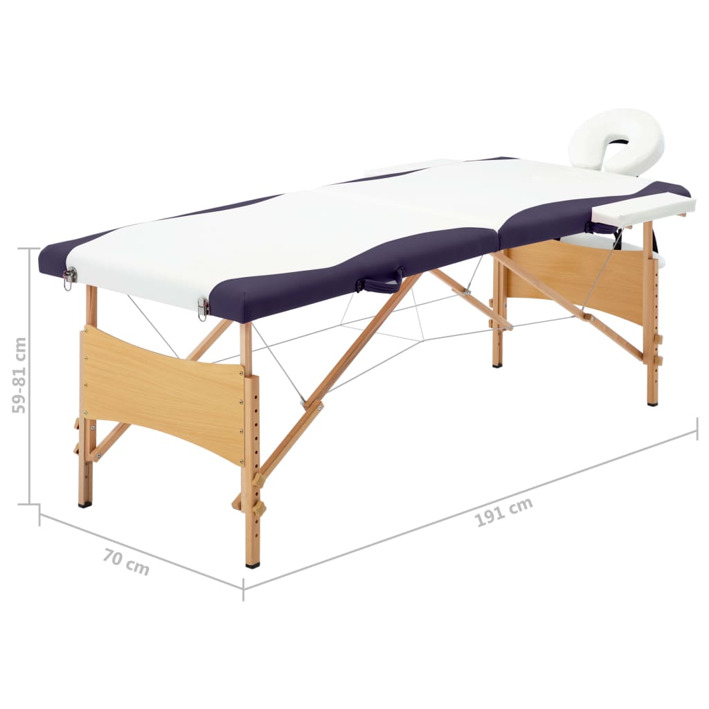 Massageliege Klappbar 2-Zonen mit Holzgestell Weiß und Lila