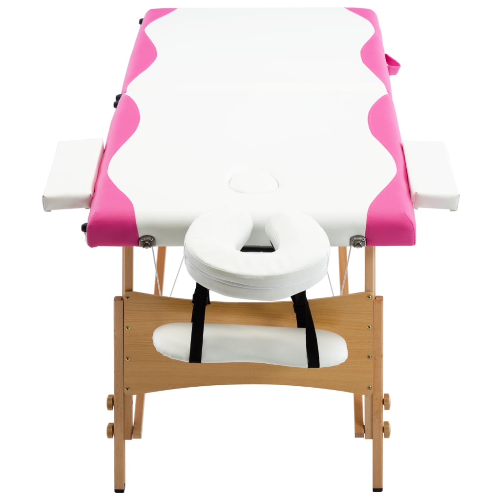 Massageliege Klappbar 2-Zonen mit Holzgestell Weiß und Rosa