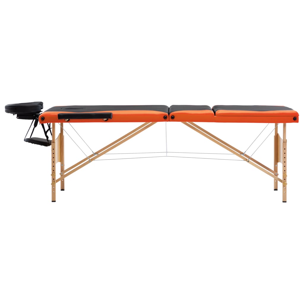 Massage table foldable 3 zones wood black and orange