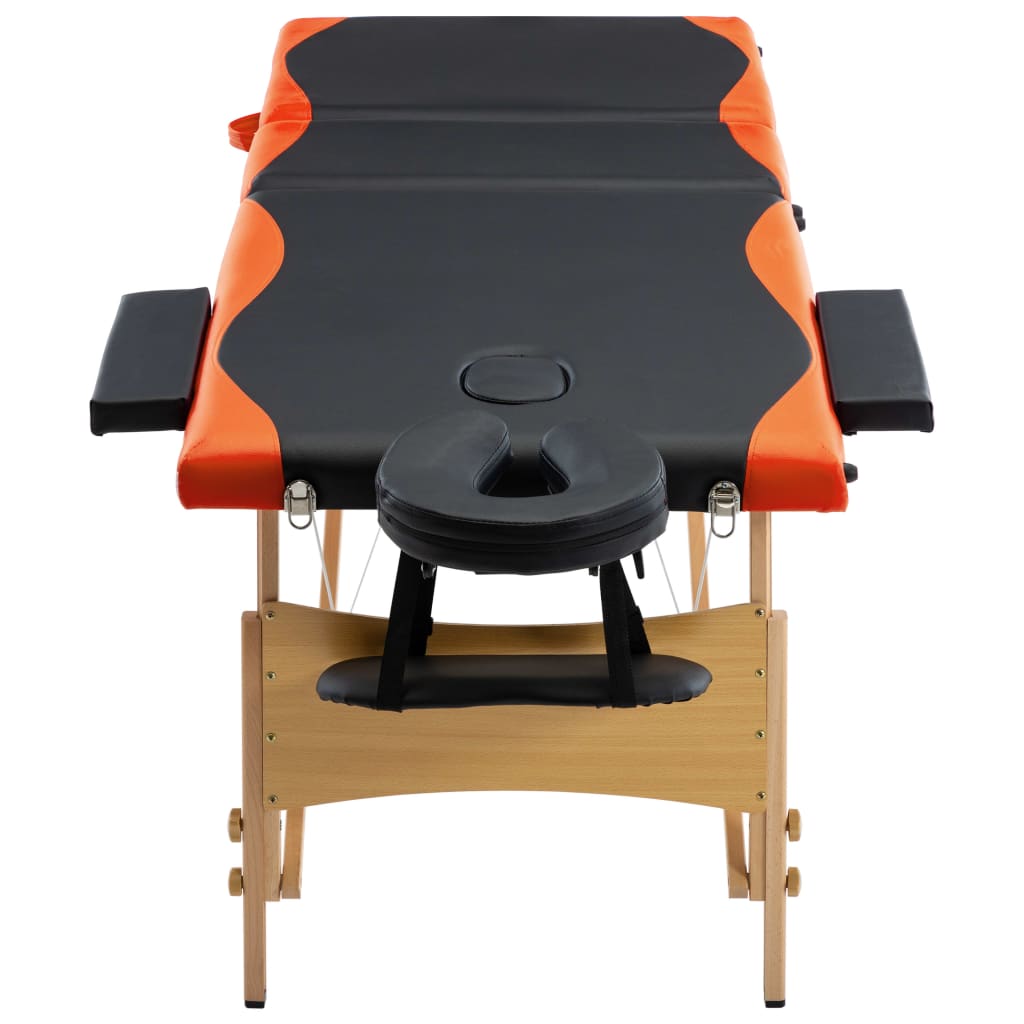 Massage table foldable 3 zones wood black and orange