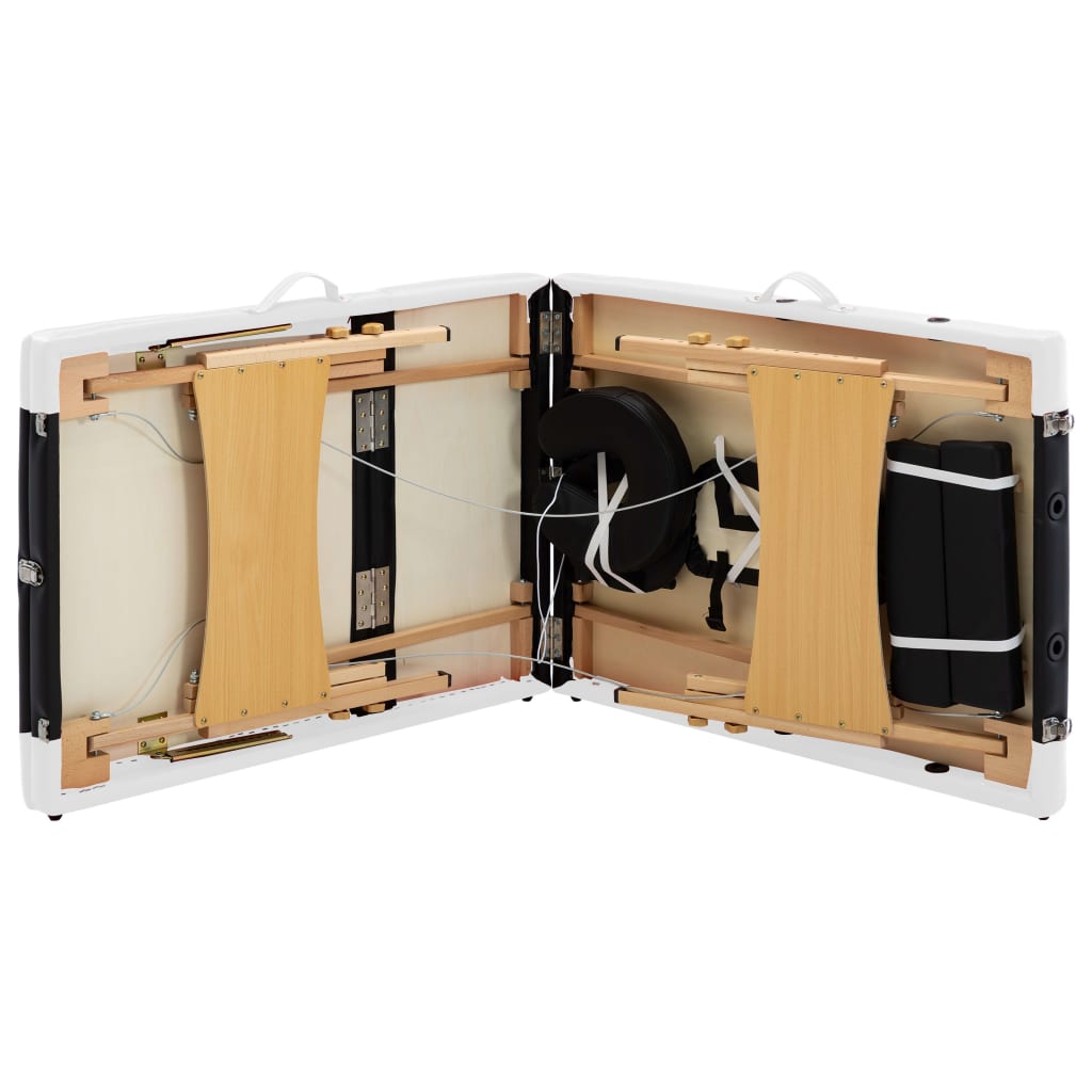 Foldable massage table 3 zones with wooden frame black and white