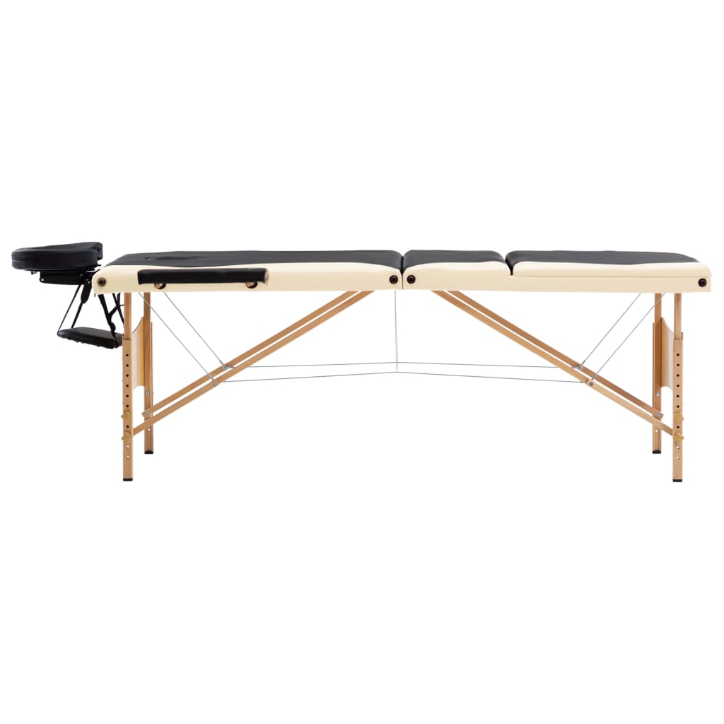 Foldable massage table 3 zones with wooden frame black and beige