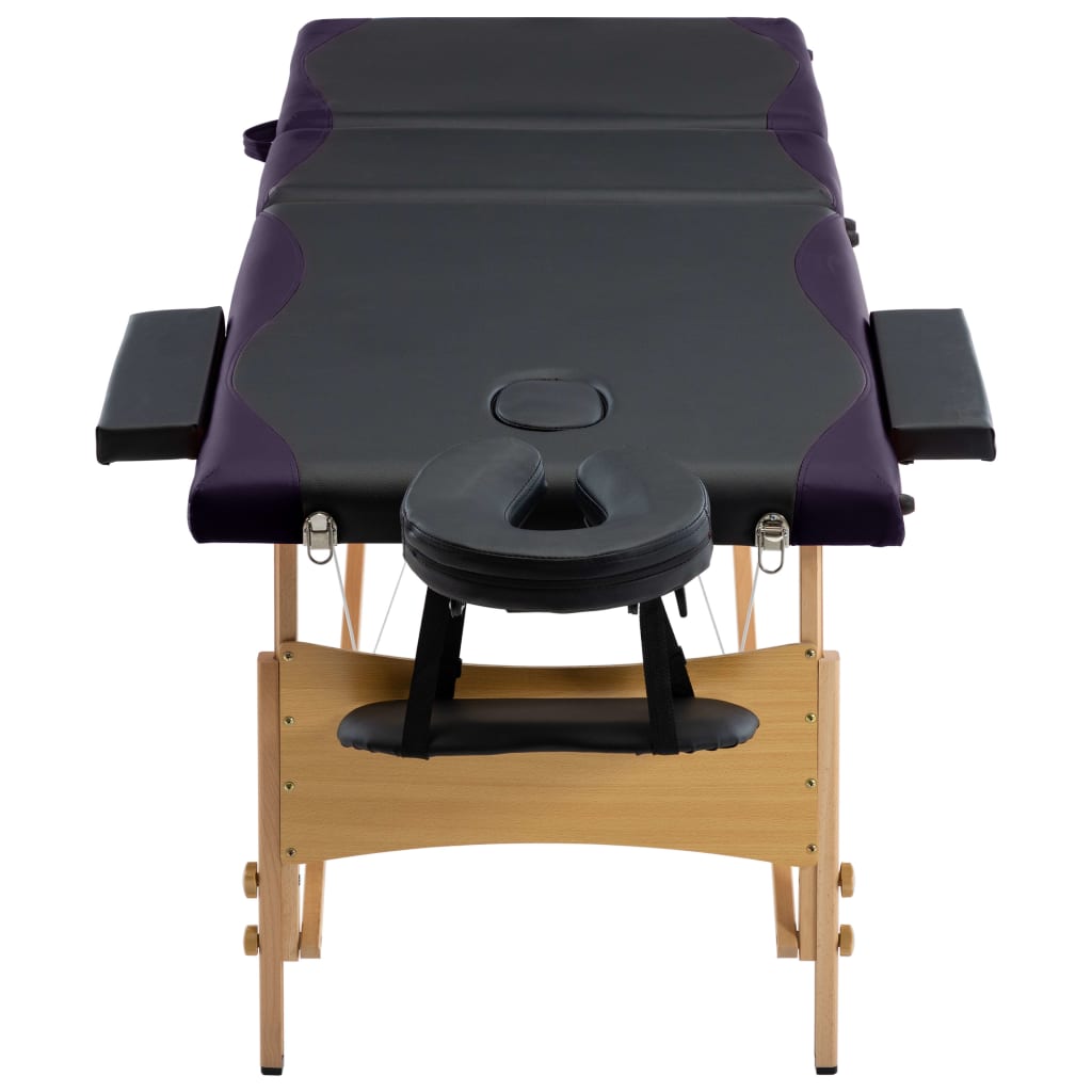 Massage table foldable 3 zones wood black and purple