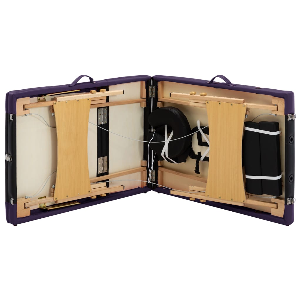 Massage table foldable 3 zones wood black and purple