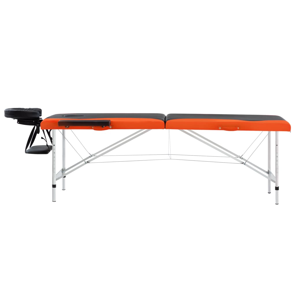 Massage table foldable 2 zones aluminum black and orange