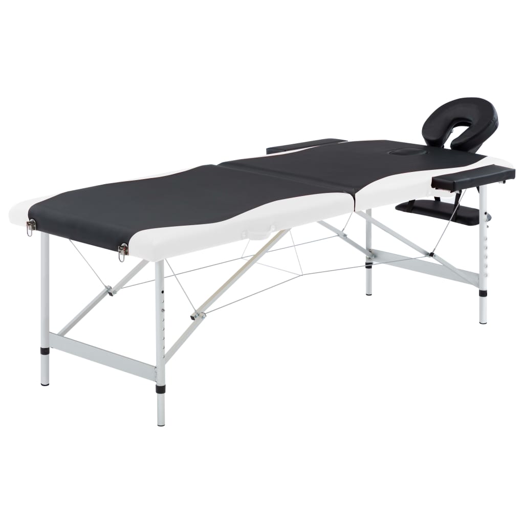 Massage table foldable 2-zone aluminum frame black and white