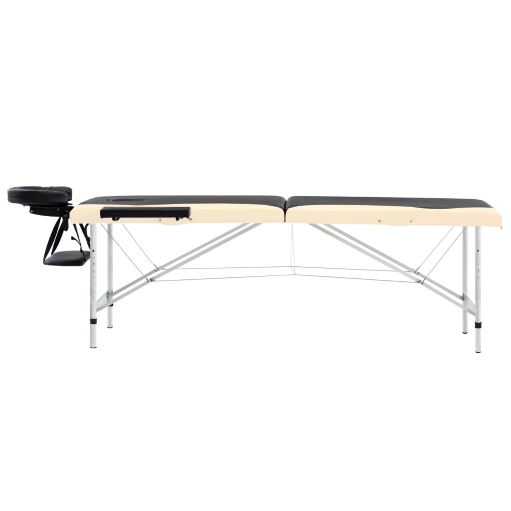 Foldable massage table 2 zones aluminum black and beige