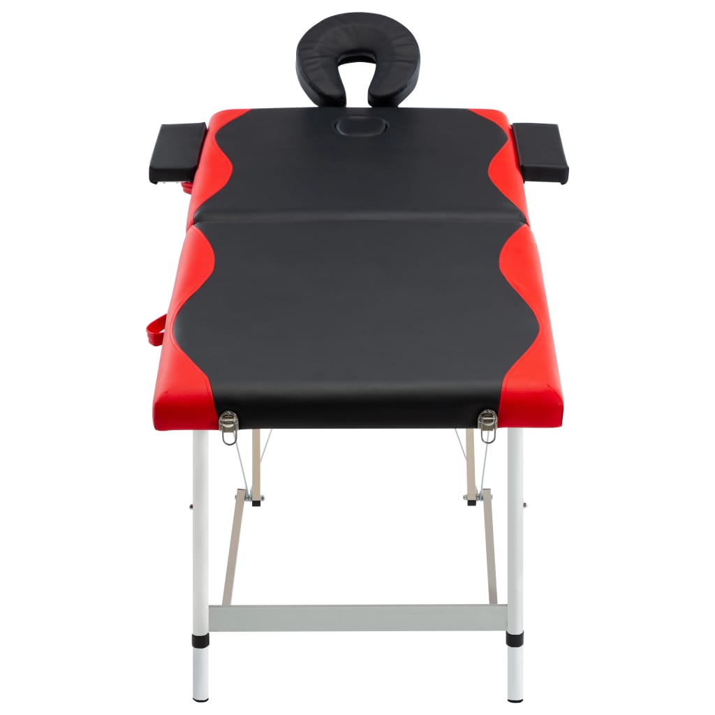 Massage table foldable 2 zones aluminum black and red