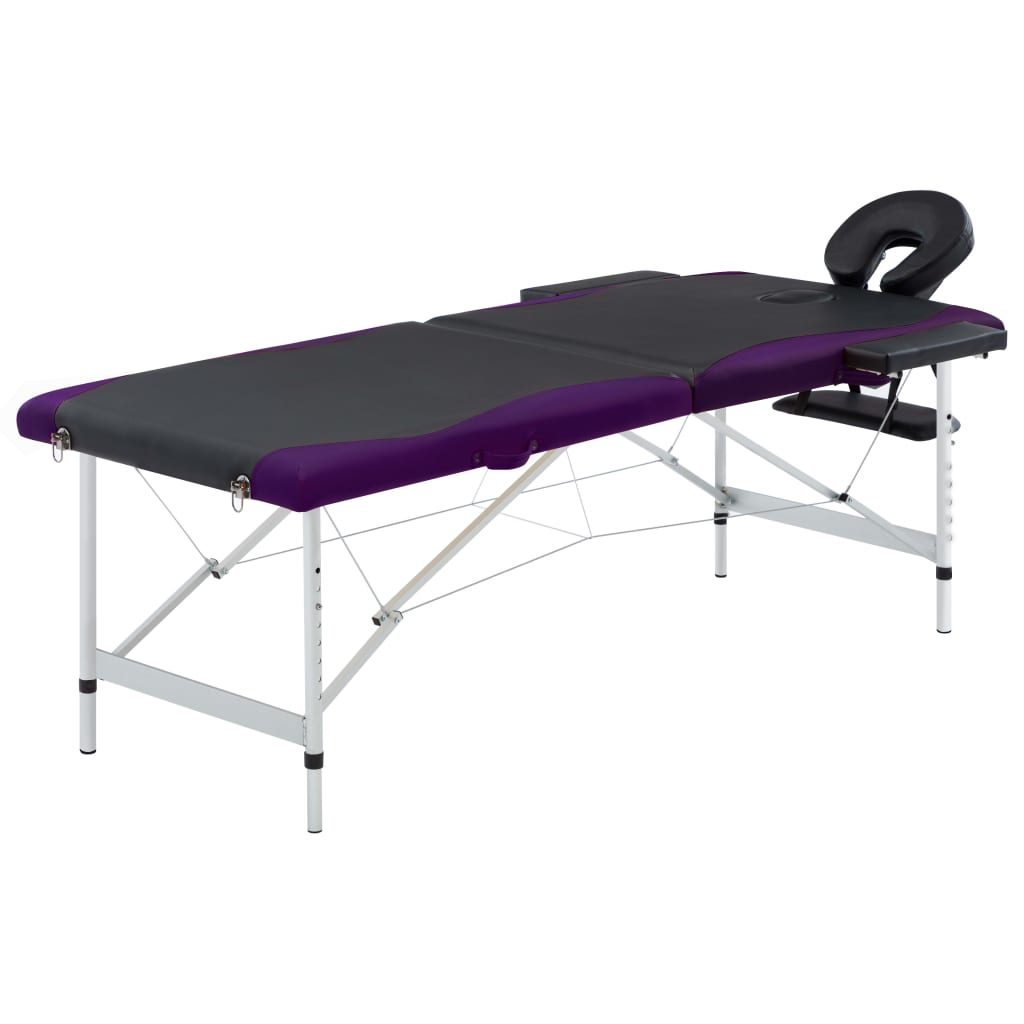 Massage table foldable 2 zones aluminum black and purple