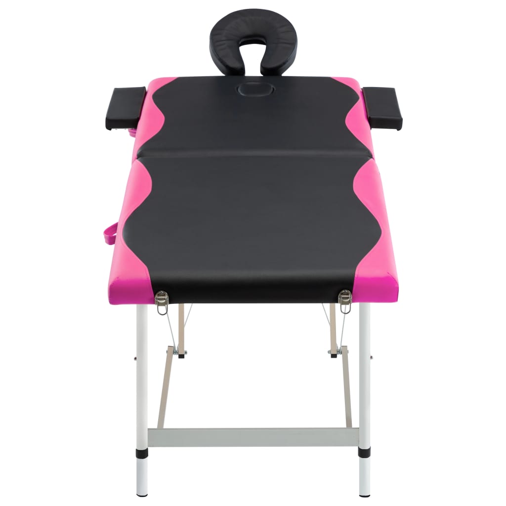 Massage table foldable 2 zones aluminum black and pink