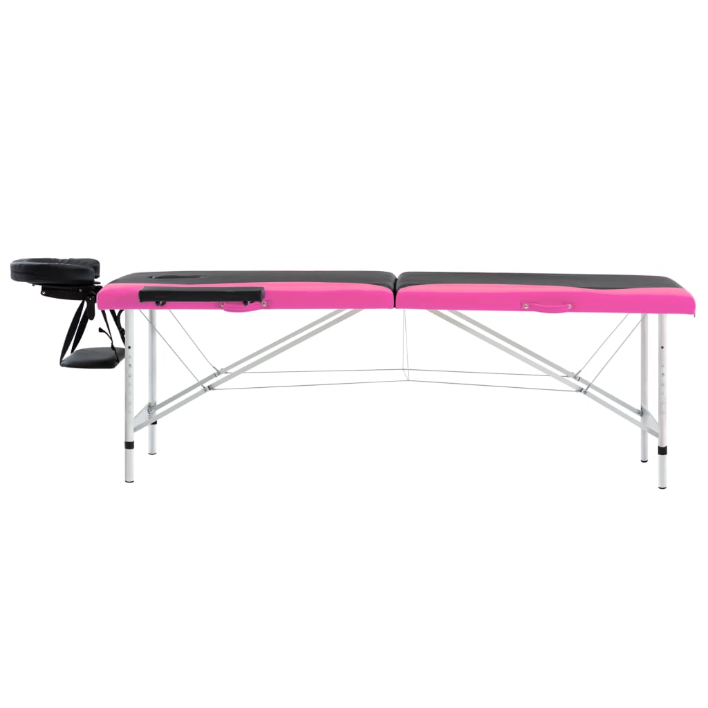 Massage table foldable 2 zones aluminum black and pink