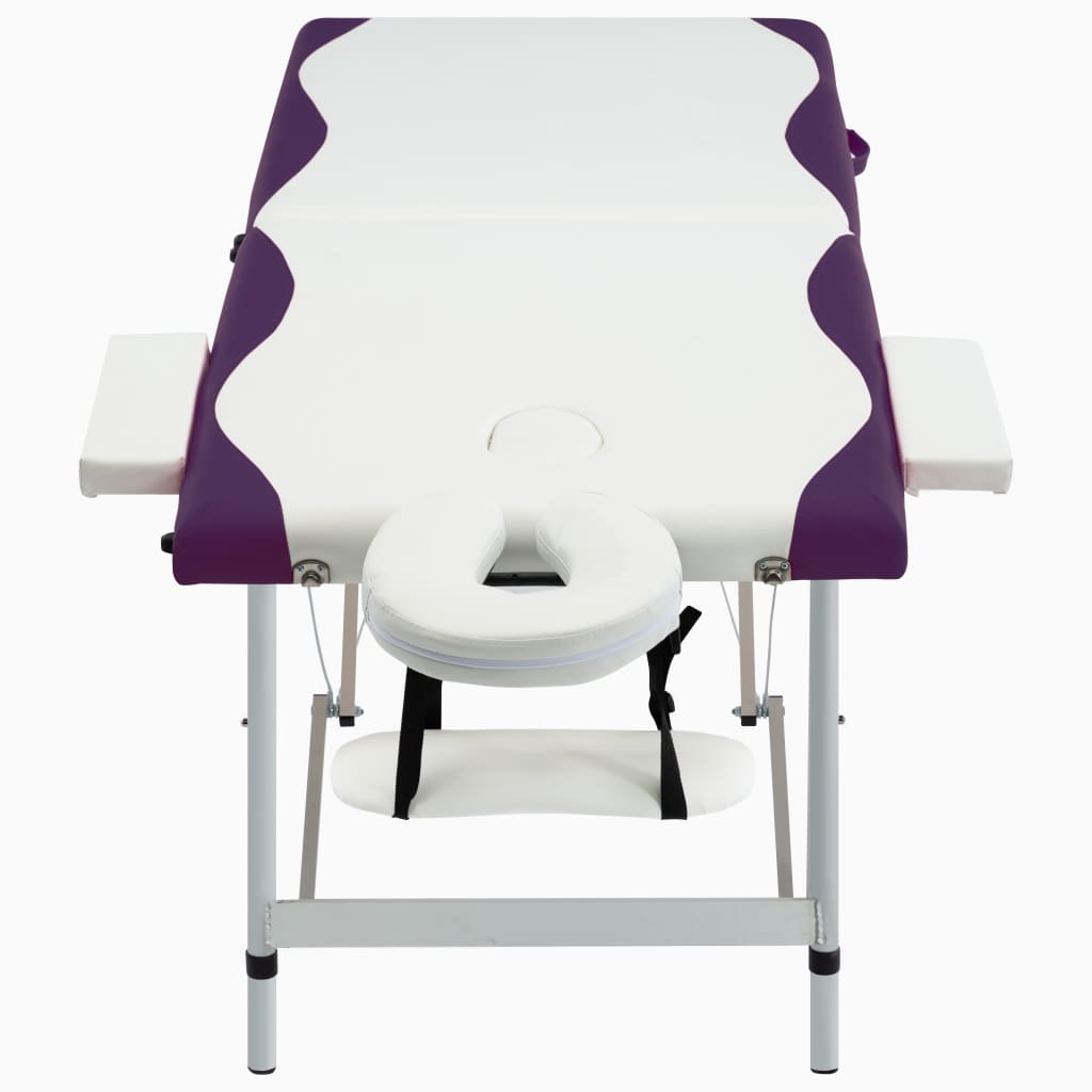 Massage table foldable 2 zones aluminum white and purple