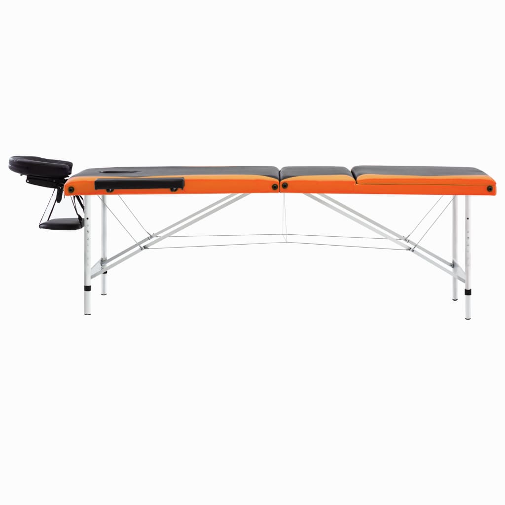 Massage table foldable 3 zones aluminum black and orange