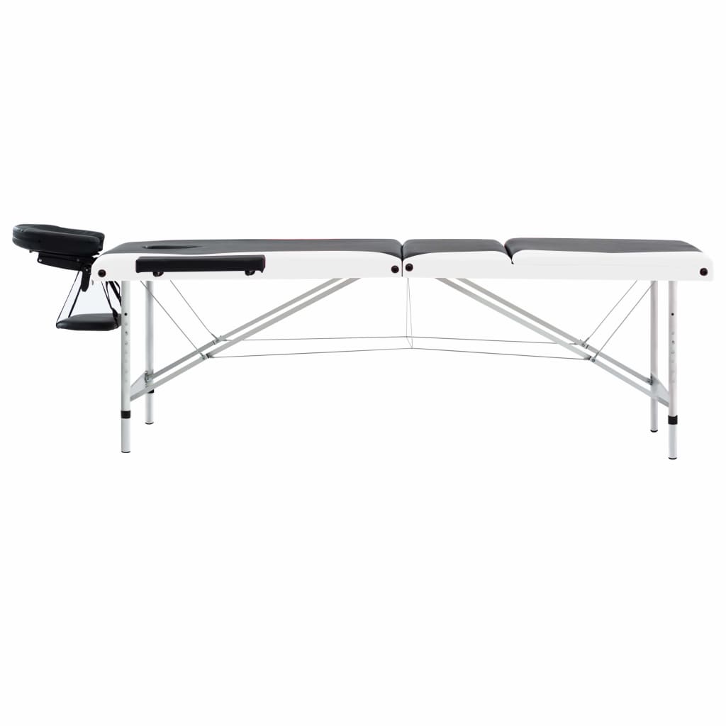 Massage table foldable 3-zone aluminum frame black and white