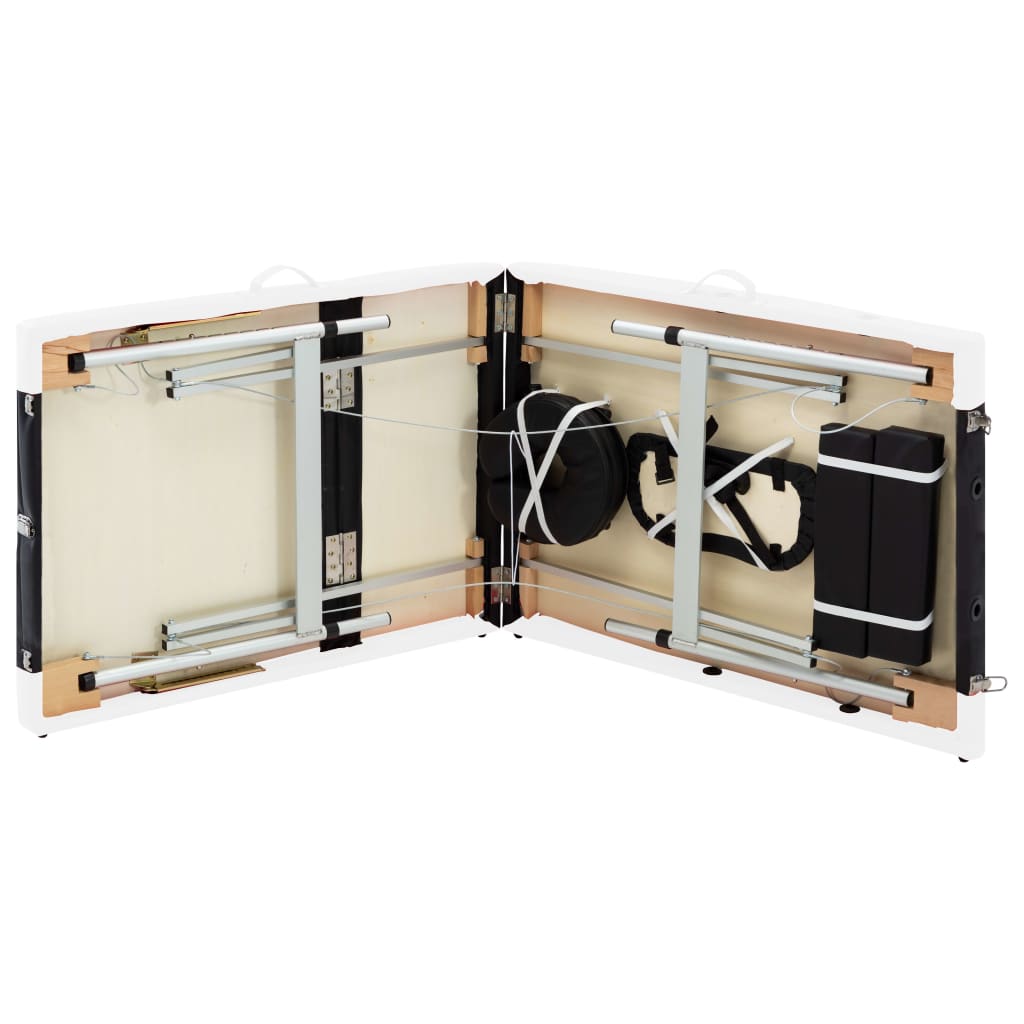 Massage table foldable 3-zone aluminum frame black and white