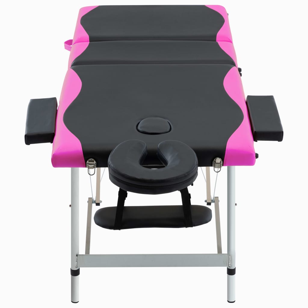 Massage table foldable 3-zone aluminum frame black and pink