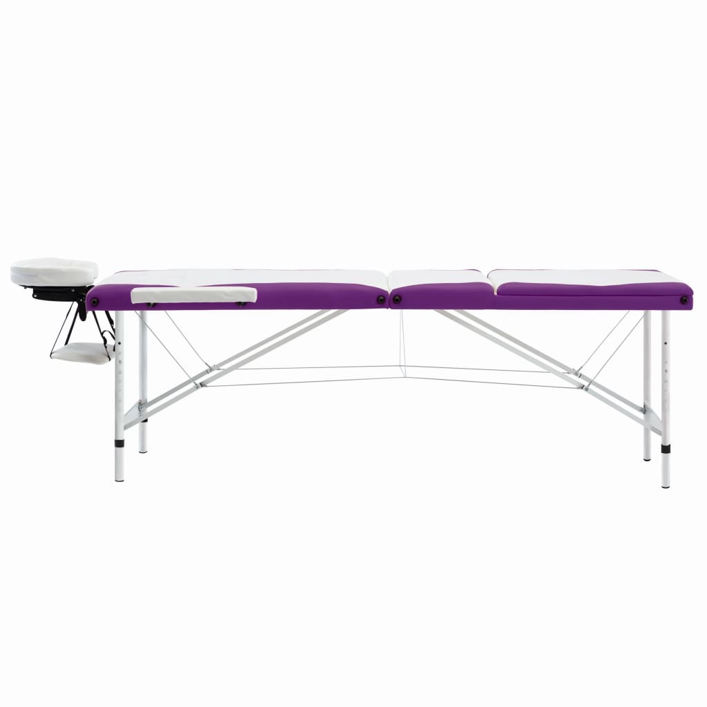 Massage table foldable 3 zones aluminum white and purple