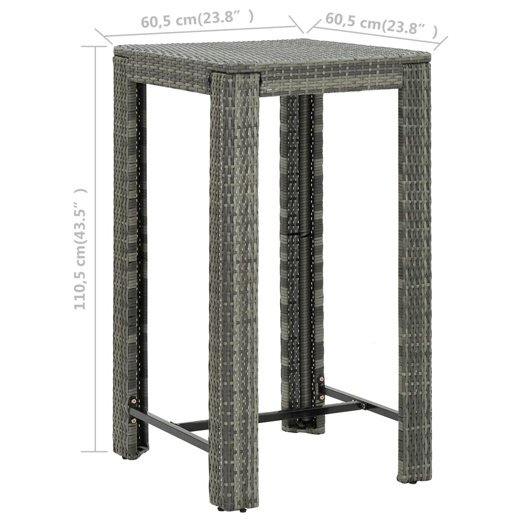 Garden bar table gray 60.5x60.5x110.5 cm poly rattan