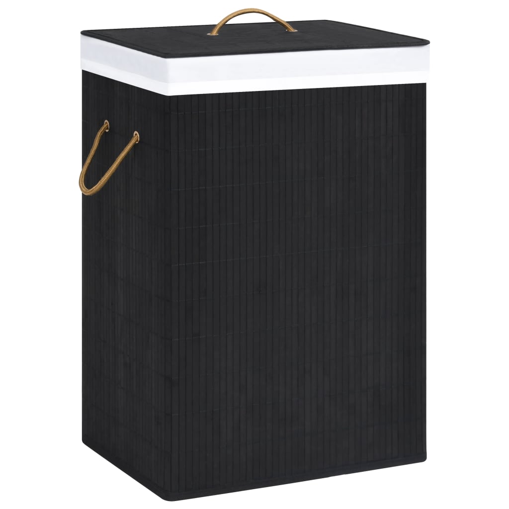 Bamboo Laundry Basket with 2 Compartments Black 72 L