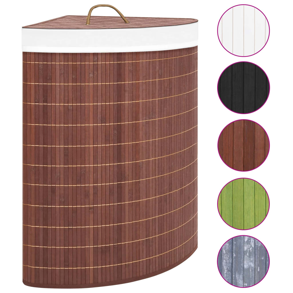 Corner laundry basket bamboo brown 60 L