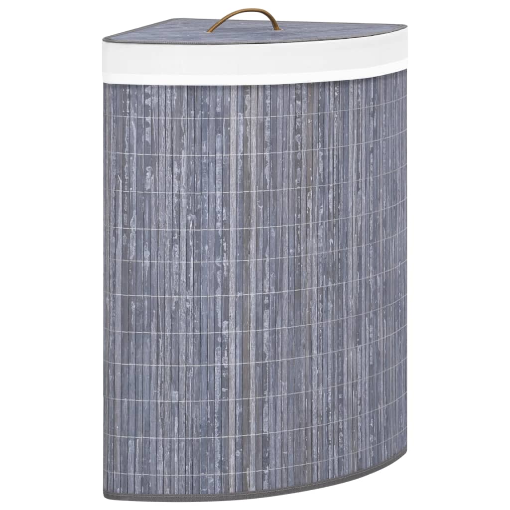 Corner laundry basket bamboo gray 60 L