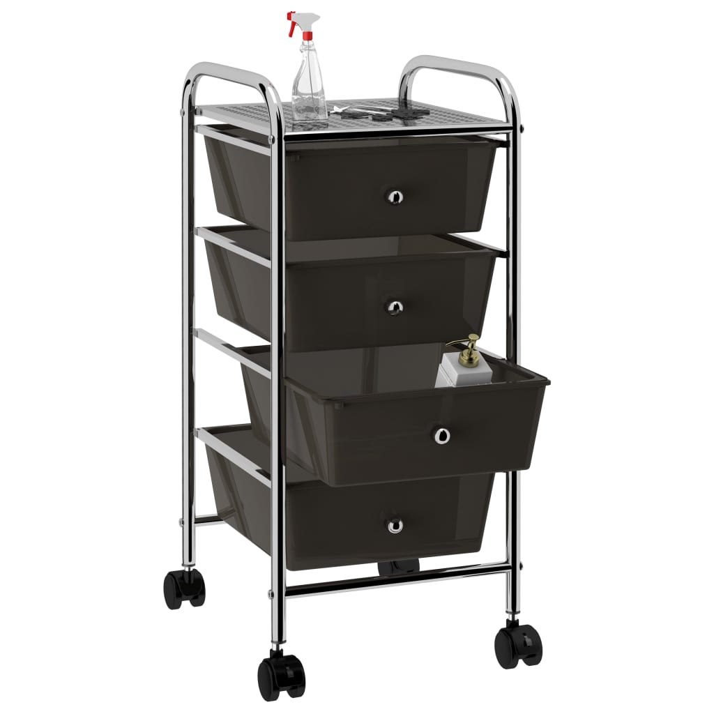 Drawer trolley with 4 drawers black plastic