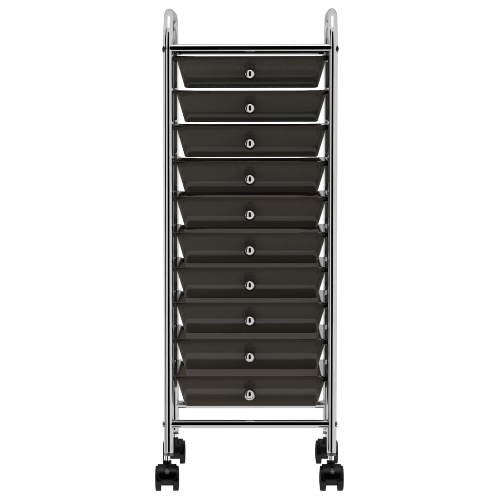 Drawer trolley with 10 drawers black plastic