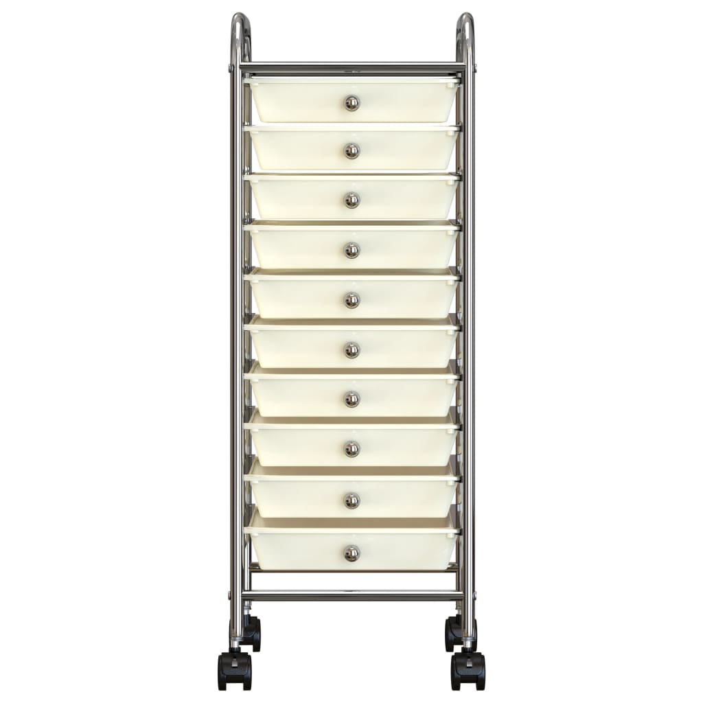Drawer trolley with 10 drawers white plastic