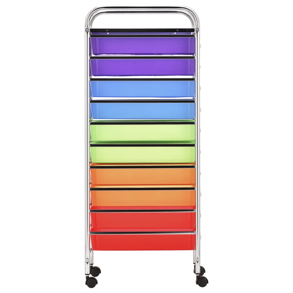 Drawer trolley with 10 drawers, multicolored plastic
