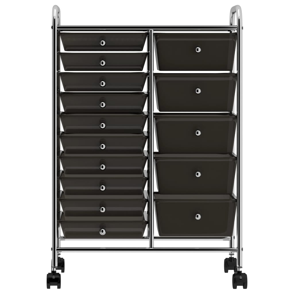 XXL drawer trolley with 15 drawers black plastic