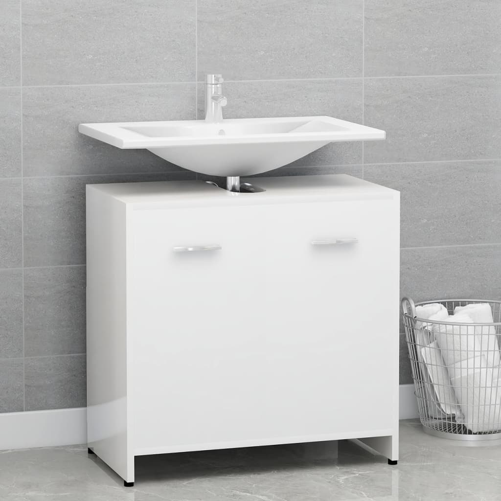 Bathroom cabinet high-gloss white 60x33x61 cm made of wood