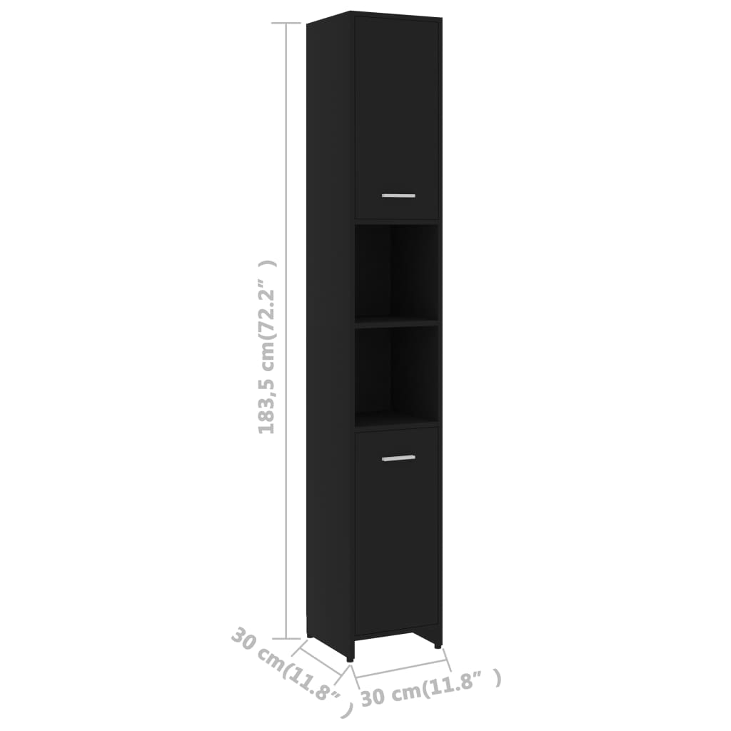 Bathroom cabinet black 30x30x183.5 cm made of wood