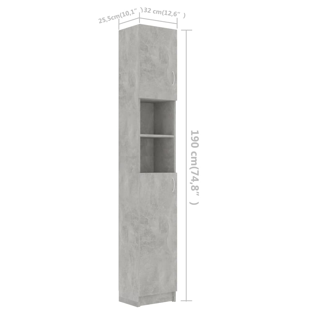 Bathroom cabinet concrete gray 32x25.5x190 cm made of wood