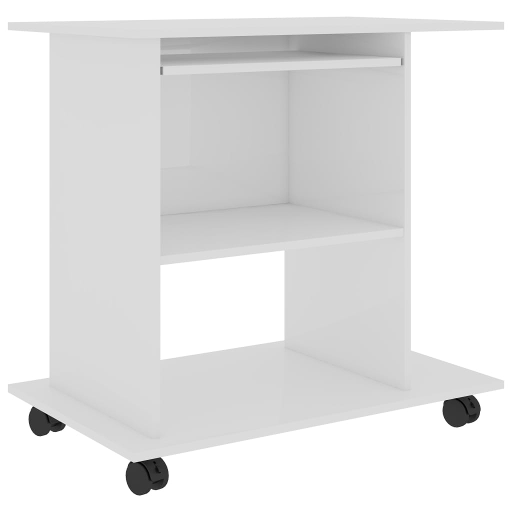 Desk high-gloss white 80x50x75 cm made of wood