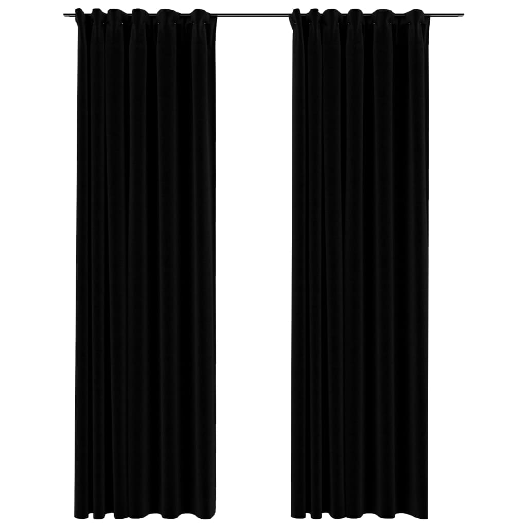 Blackout curtains hooks linen look 2pcs. Black 140x225cm