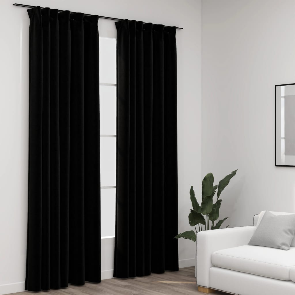 Blackout curtains hooks linen look 2pcs. Black 140x225cm