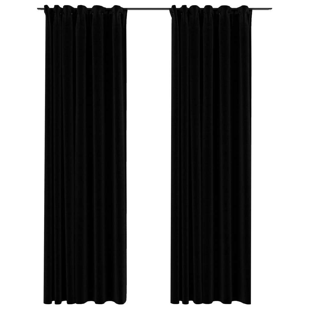 Blackout curtains hooks linen look 2pcs. Black 140x245cm