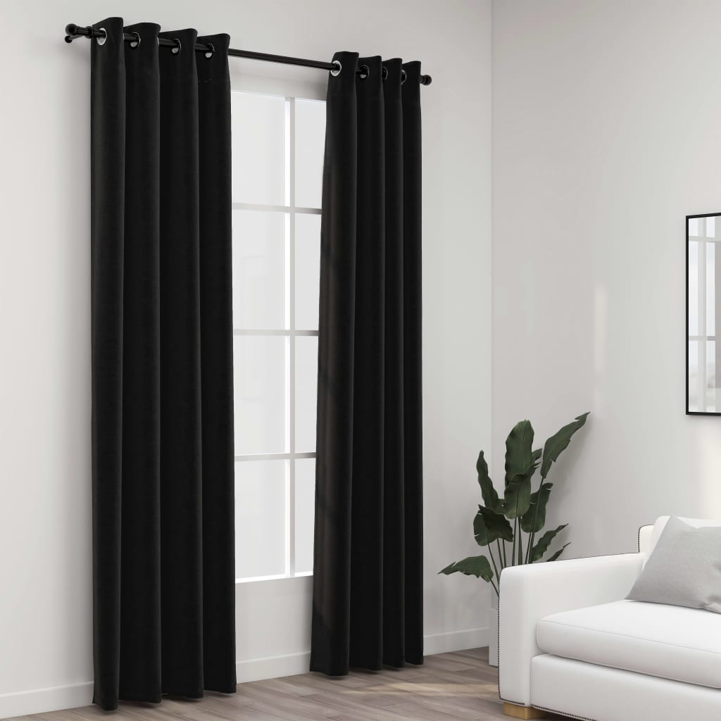 Blackout curtains linen look 2 pieces anthracite 140x245 cm