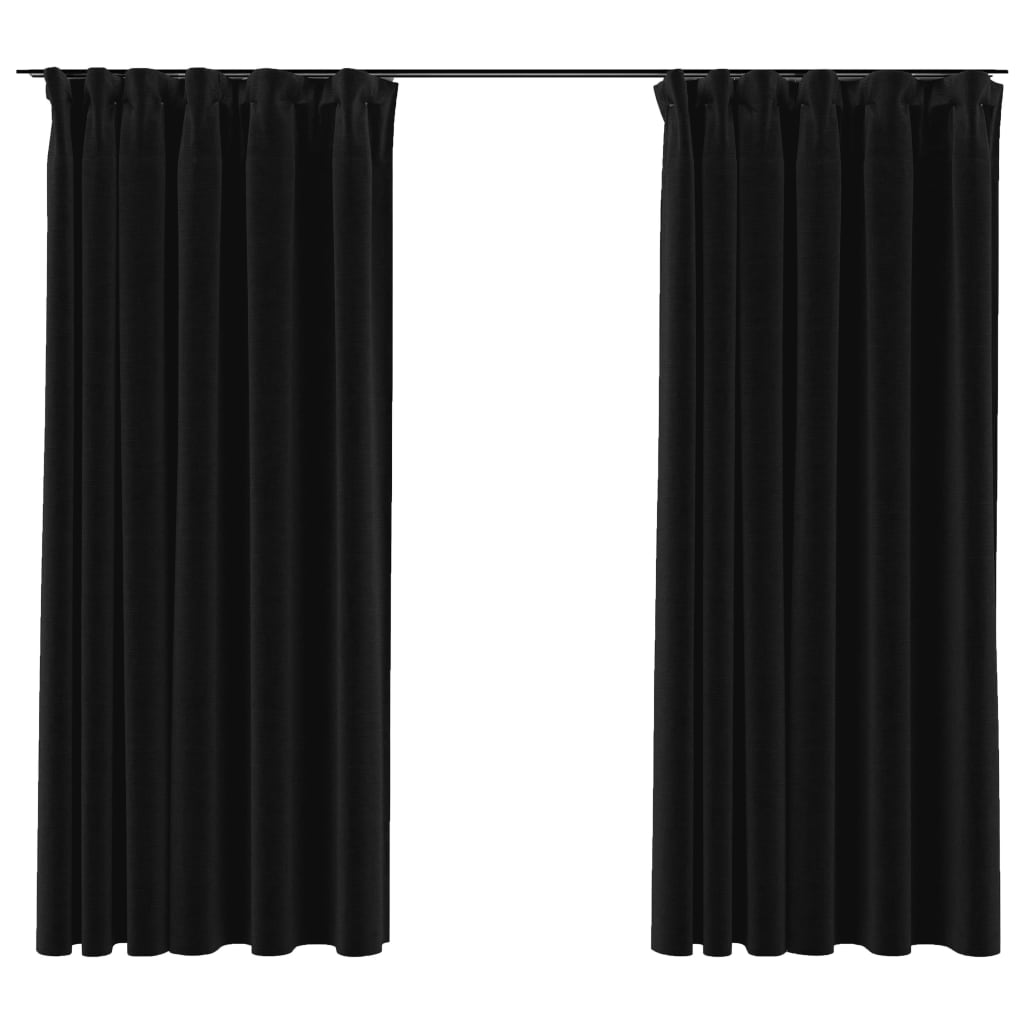 Blackout curtains with hooks linen look 2 pieces 140x175 cm