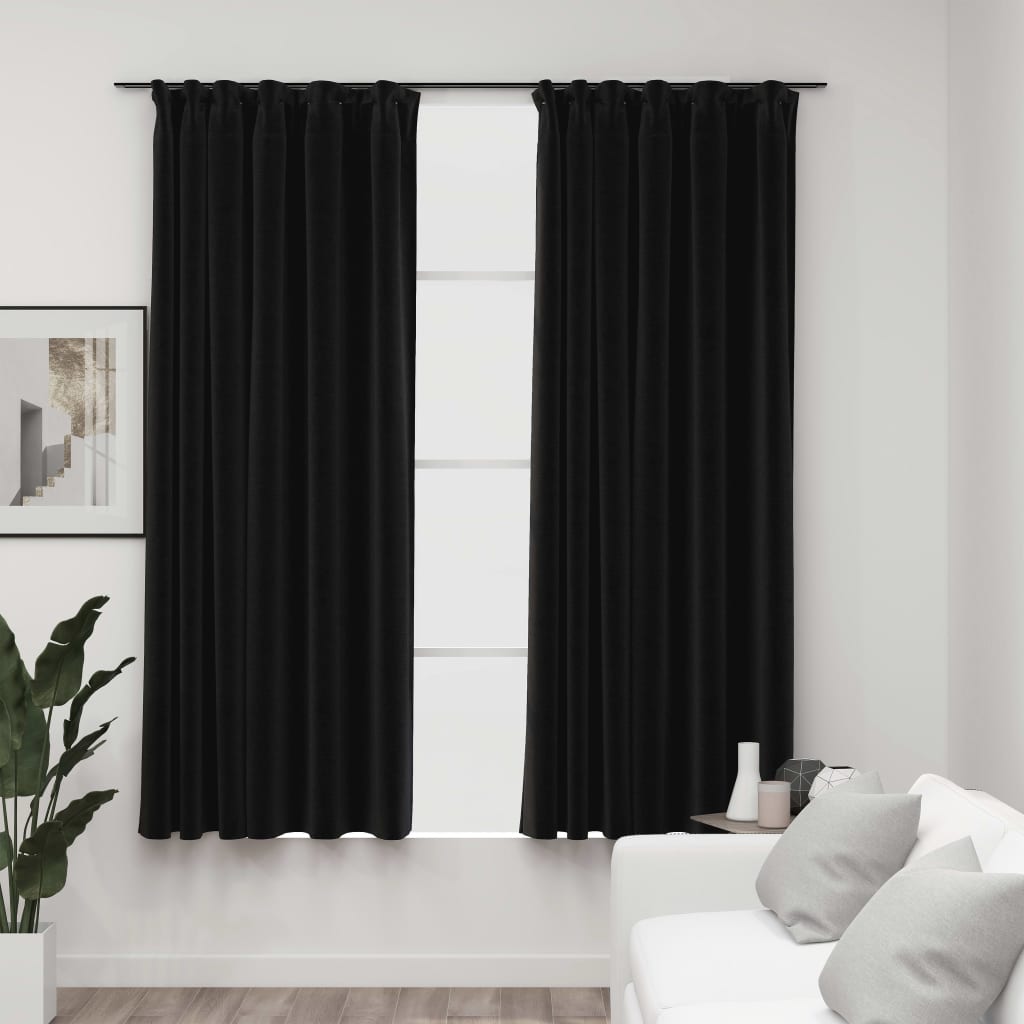 Blackout curtains with hooks linen look 2 pieces 140x175 cm