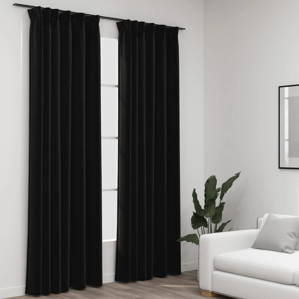 Blackout curtains with hooks linen look 2 pieces 140x225 cm